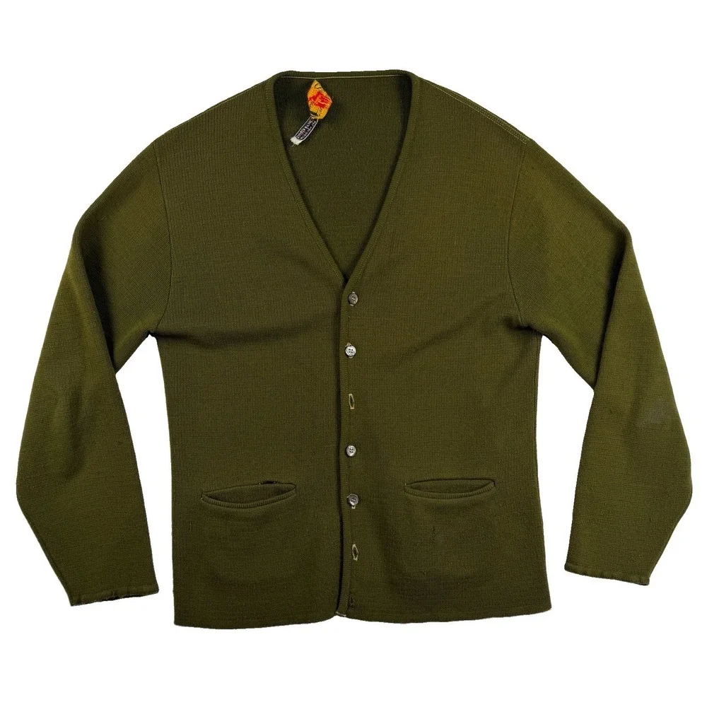 Vintage 60s Brentwood Cardigan Sweater Mens M Rockabilly Avocado Swing Bowling